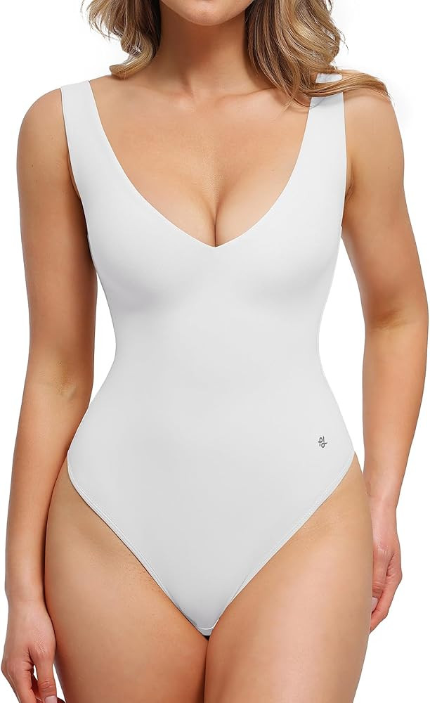 Popilush Body Suits for Women - Going Out Tank Tops - Plunge Deep V Neck Backless Sleeveless Tumm... | Amazon (US)