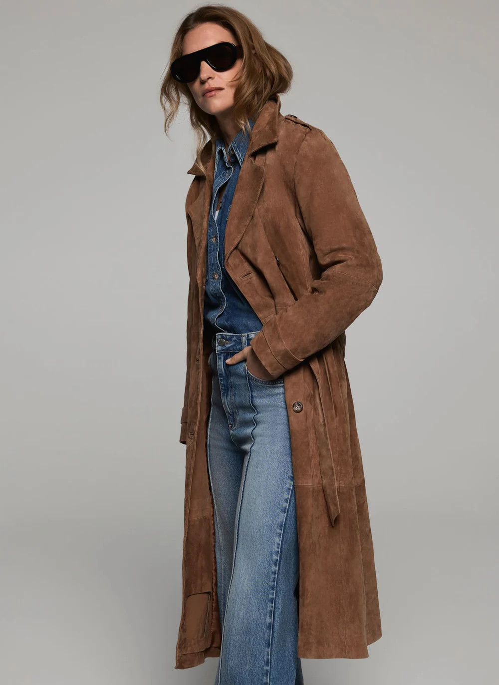 Tan Suede Trench Coat | Mint Velvet