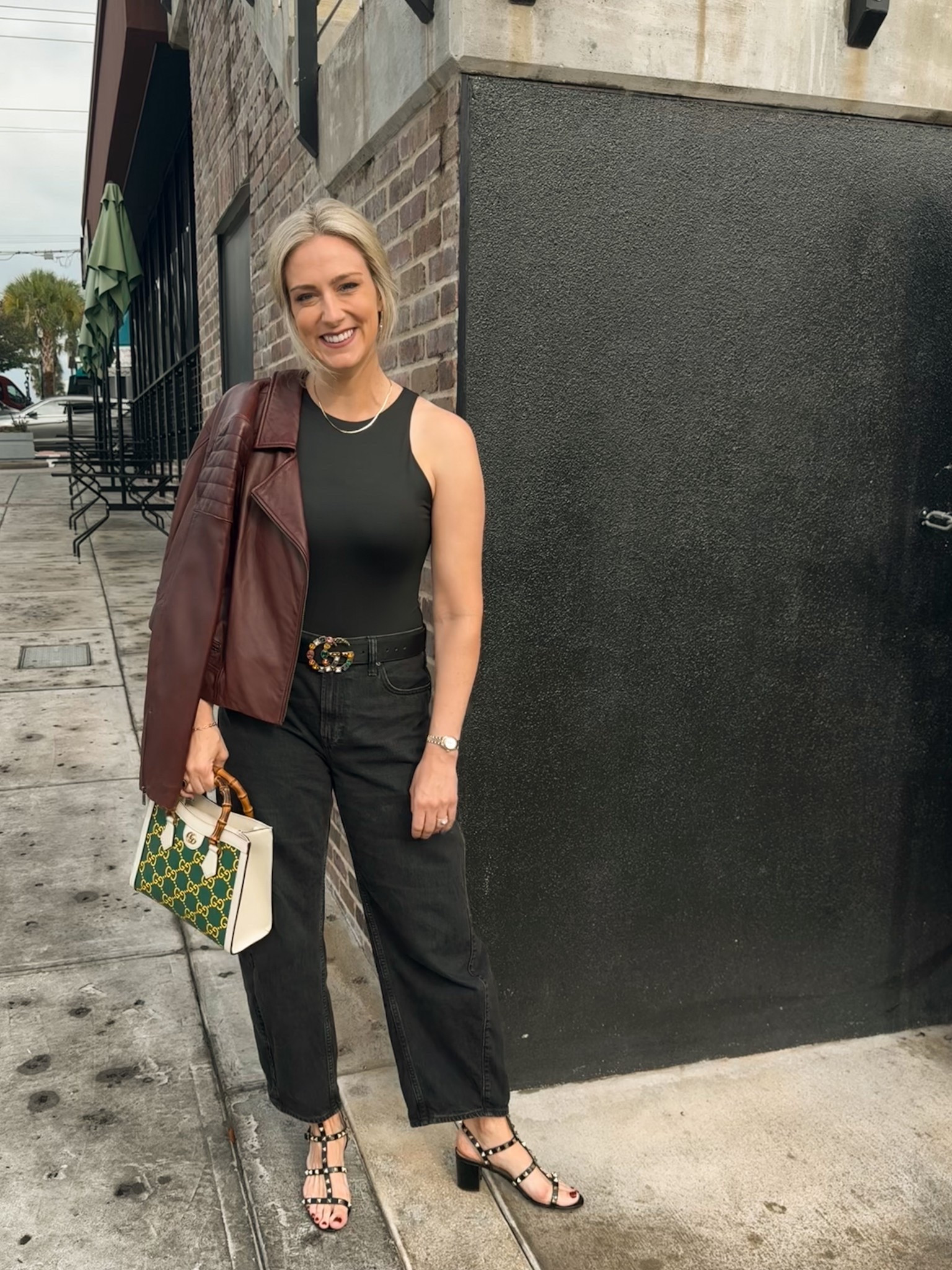 Celebrating Alex’s birthday, a rainy windy day- tie the hair back and mix in some  edgy touches to an all black look  #gap #valentino #rockstud #gucci #motojacket

#LTKmomlife #LTKootd #LTKTall