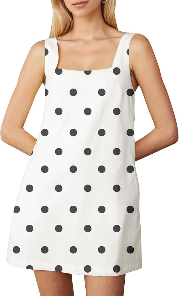 Burtell Summer Sleeveless Cotton Linen Mini Dresses for Women Casual Square Neck Backless Short D... | Amazon (US)