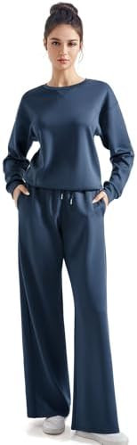 SUUKSESS Women Modal Fall 2 piece outfits Oversized Sweatshirt Wide Leg Pants | Amazon (US)