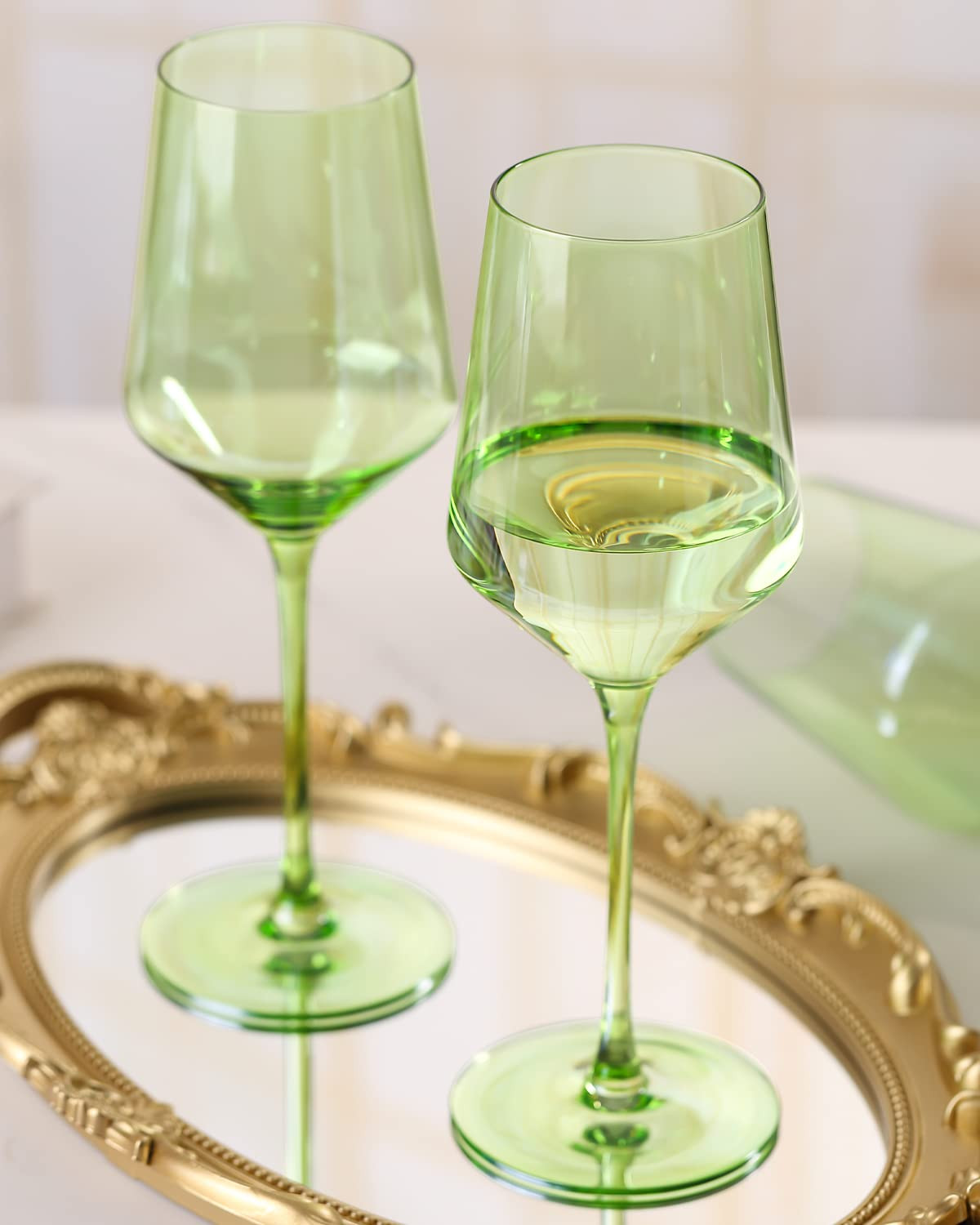 Physkoa Green Wine Glasses Set of 6-15oz Hand Blown Spring Wine Glasses Crystal Colored Glassware with Long Stem, Wedding, Birthday Gift | Amazon (US)