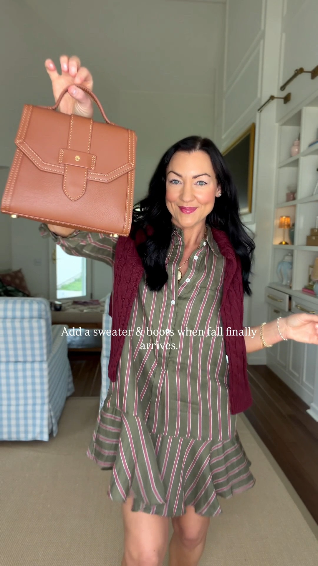 The perfect early fall dress🍂 Lightweight enough to wear in the heat, but the olive green and raspberry color combo screams fall!

For now, I styled it with sandals, but this fall I’ll style with tall boots, a brown purse, and a sweater.

Fits TTS with a loose fit. If between sizes, go with your smaller size. Wearing an XS.

@Tuckernuck Classic style, mom outfit, preppy, striped, fall fashion

#LTKgrwm #LTKootd #LTKSeasonal