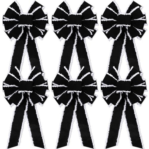 6 Pieces Large Christmas Bow Outdoor Decoration 10 x 20 Inch Velvet Wired Ribbon Christmas Tree Topper Bow Xmas Embellishment Craft for Wreath Party Favors Indoor Home(Black) | Amazon (US)