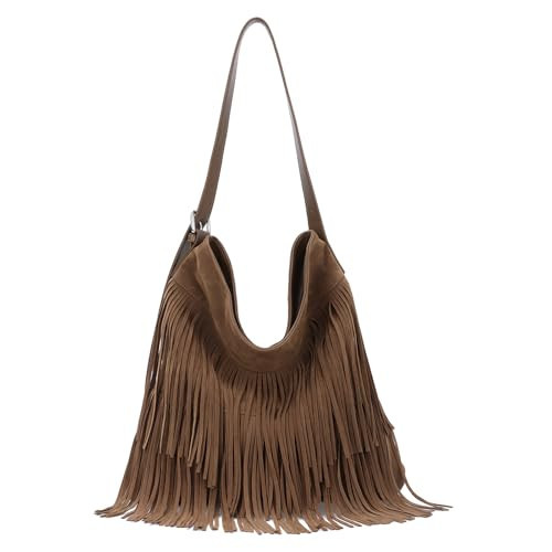 SUKUTU Fashion Fringe Hobo Bag for Women Vegan Faux Suede Leather Tassel Crossbody Shoulder Bag | Amazon (US)