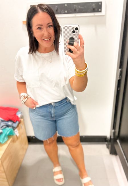 AE 6’’ relaxed denim shorts. On sale for $29.97!  These were my faves of all the shorts I tried on at the mall!  Great length. I sized up to a size 16 in mine. XL tee  

#LTKMidsize #LTKSaleAlert #LTKSeasonal