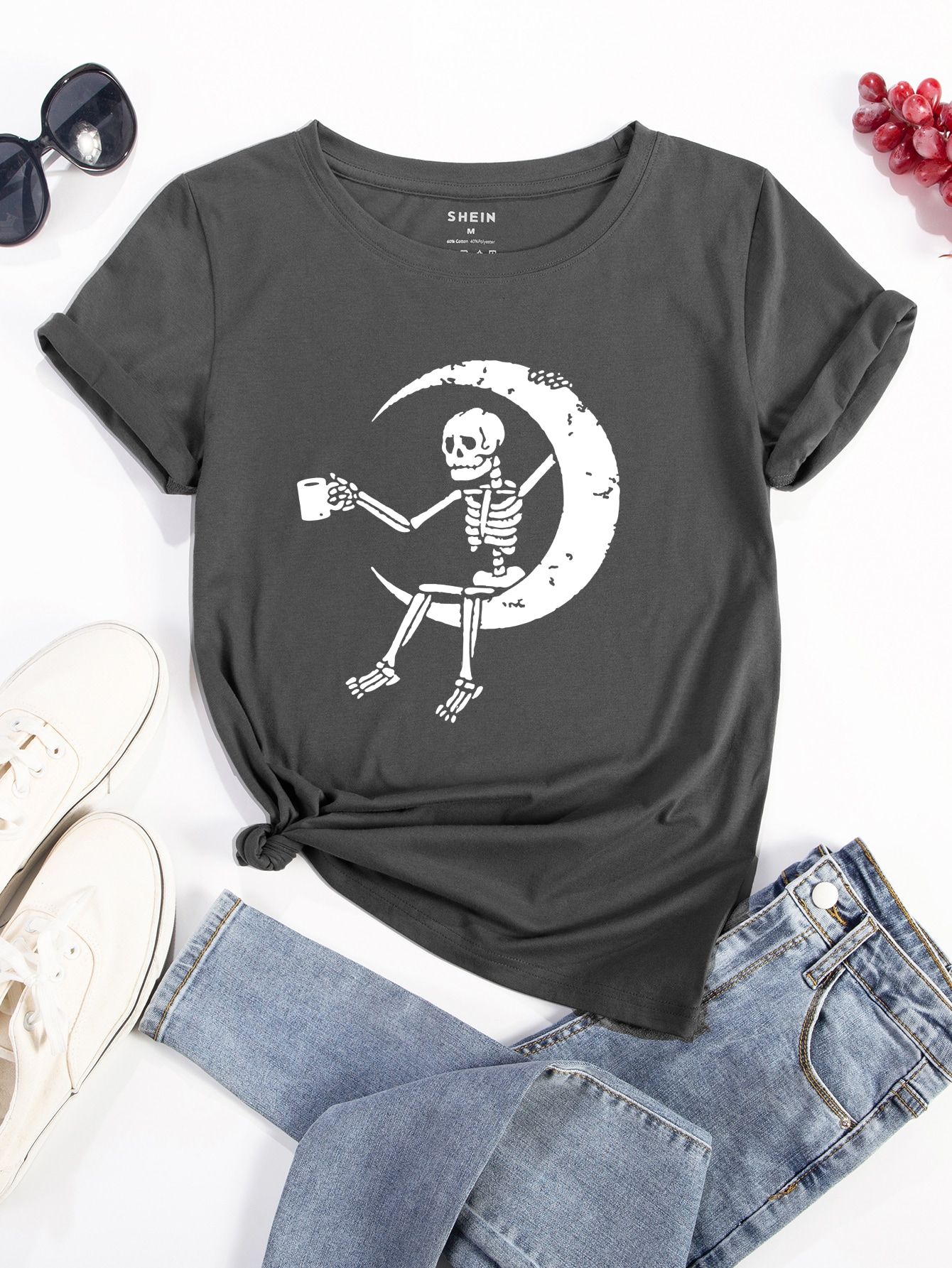 Moon And Skeleton Print Tee | SHEIN