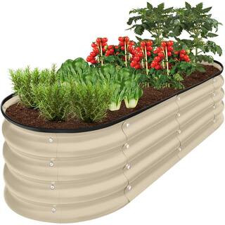 4 ft. x 2 ft. x 1 ft. Beige Oval Steel Raised Garden Bed Planter Box for Vegetables, Flowers, Her... | The Home Depot