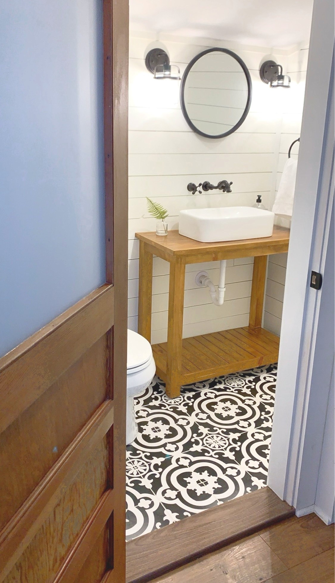 Modern Farmhouse Half Bath Renovation, bathroom, half bath, interior design, bathroom vanity, tile flooring, bath, renovations, home decor 

#LTKHome