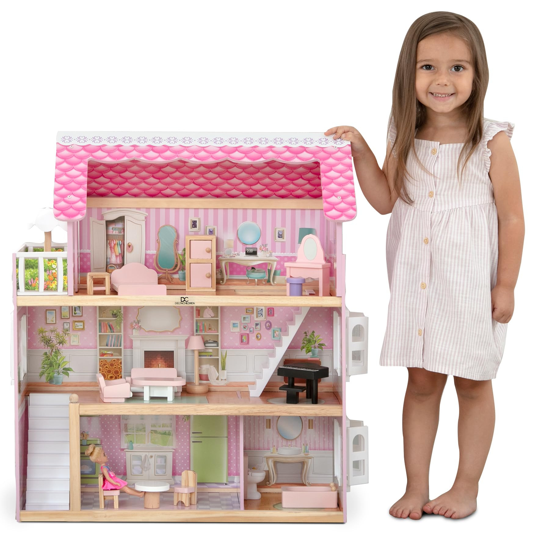 Delta Children Little Gem Dollhouse - 3-Story Dollhouse with 4 Rooms - Includes 16 Accessories - ... | Amazon (US)