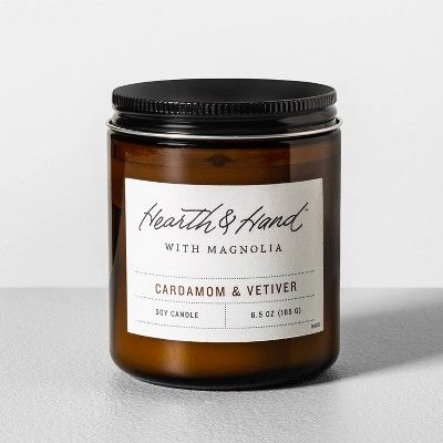 6.5oz Cardamom &#38; Vetiver Amber Glass Jar Candle - Hearth &#38; Hand&#8482; with Magnolia | Target