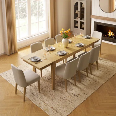 Logan Upholstered Beige Dining Chair, Modern Farmhouse Solid Wood Extendable Dining Table Set For Dining Room Kitchen | Wayfair North America