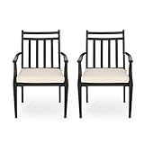 Christopher Knight Home Faithe Outdoor Dining Chair (Set of 2), Matte Black, Beige | Amazon (US)