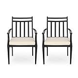 Christopher Knight Home Faithe Outdoor Dining Chair (Set of 2), Matte Black, Beige | Amazon (US)