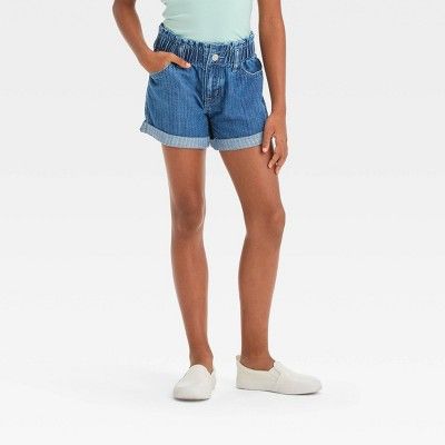 Girls' High-Rise Paper Bag Jean Shorts - Cat & Jack™ Medium Wash | Target
