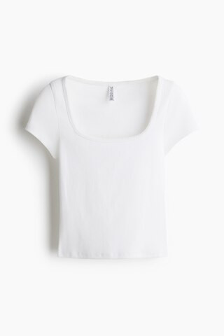 H & M - Picot-Trimmed Ribbed T-Shirt - White | H&M (US + CA)