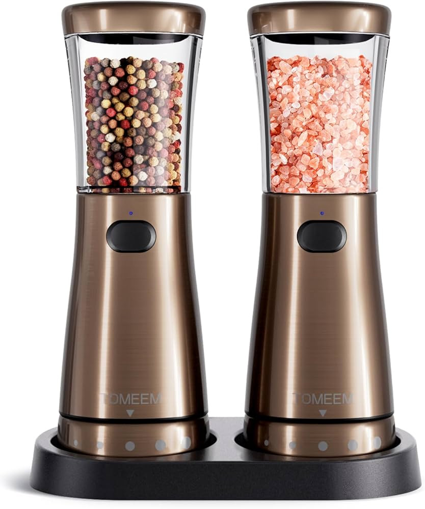 Electric Salt and Pepper Grinder Set with Storage Base, Stainless Steel Rechargeable Salt and Pep... | Amazon (US)