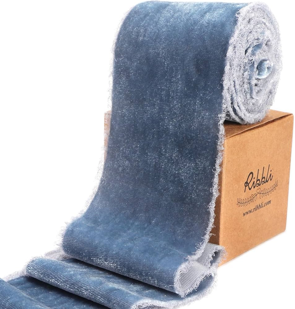 Ribbli Dusty Blue Velvet Ribbon 3 Inch Handmade Frayed Vintage Christmas Ribbon for Gift Wrapping... | Amazon (US)