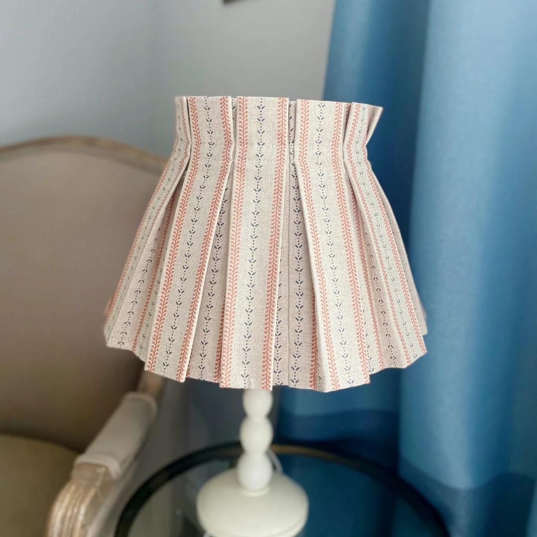 Pleated Lampshade Coral and Blue Striped Fabric Box Pleat Handmade Lampshade Ceiling Lampshade Co... | Etsy (US)