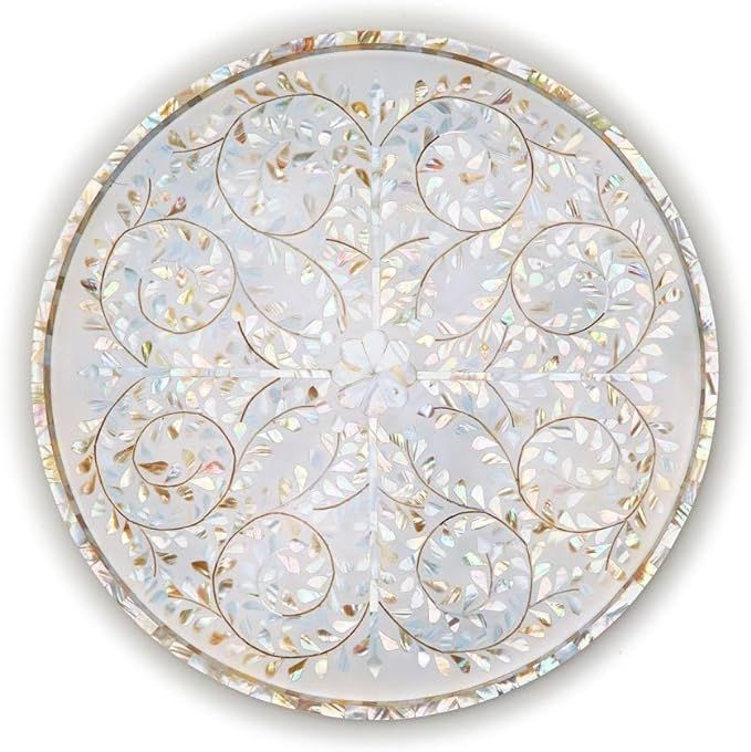 Two's Company Jaipur Palace MOP Inlaid Decorative Round Serving Tray | Amazon (US)