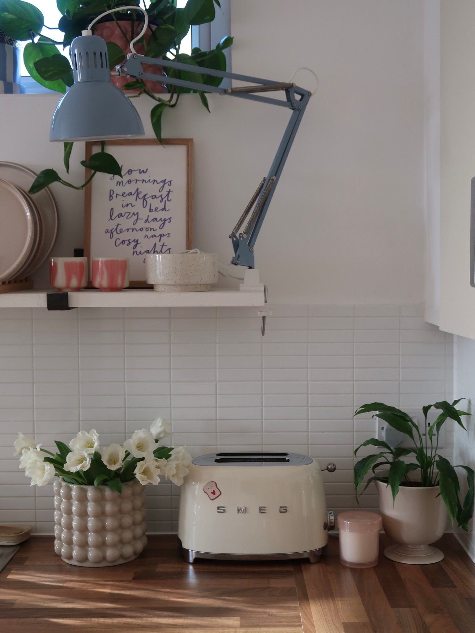 kitchen aesthetic 

blue lamp is from Ikea 
