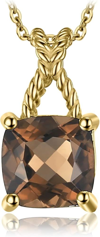 JewelryPalace Delicate 1ct Cushion Cut Genuine Smoky Quartz Pendant Necklace for Women, 925 Sterl... | Amazon (US)