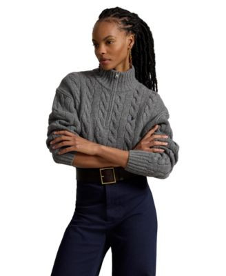 Polo Ralph Lauren Women's Cable-Knit Half-Zip Sweater - Flannel Grey Heather | Macy's