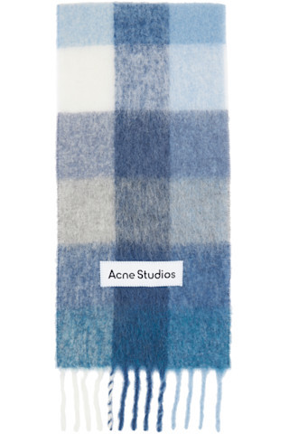Blue Mohair Checked Scarf | SSENSE