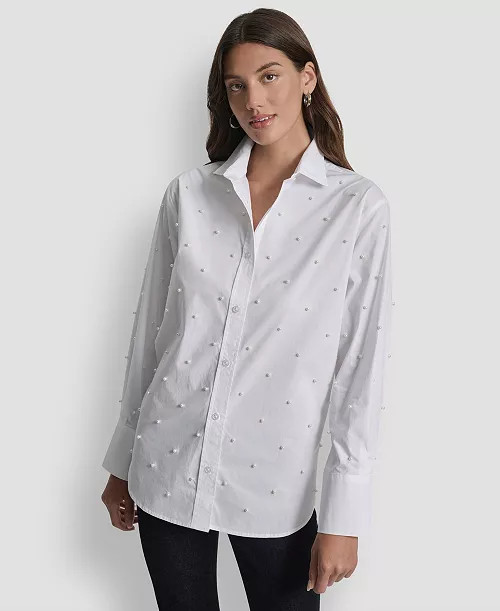 Women's Imitation Embellished Long Sleeve Shirt | Macy's
