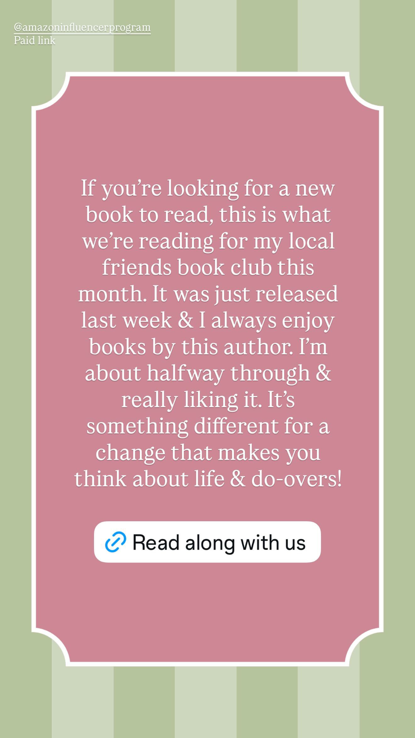 If you need a new book to read, I'm already enjoying this one! It really makes you think about life and do-overs. I think it's worth the read!

books, new reads, reading, summer reads, beach reads 

 #LTKstorytime #LTKHome