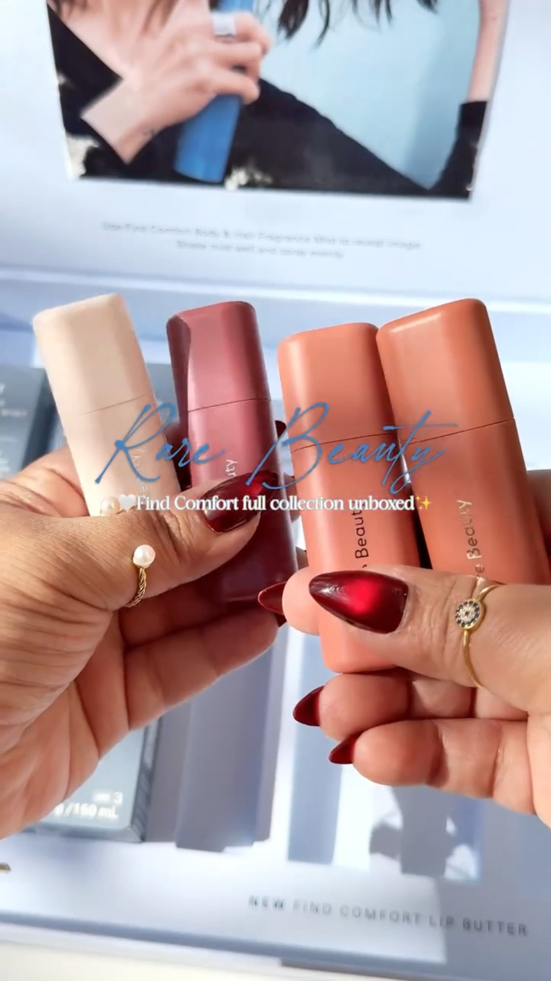 Rare Beauty Find Comfort collection unboxing 🤍winter glow incoming!✨ Ft. the NEW Body & Hair Fragrance Mist + Hydrating Body Mousse to Oil in the scent Feel Seen 💙 and Find Comfort Lip Butter shades Easygoing, Loved, Friendly & Uplifting 💄

Full review coming 👀💄

PR: @rarebeauty #rarebeauty #rarebeautybyselenagomez #rareroutine 

rare beauty find comfort • rare beauty review • new rare beauty launch • rare beauty unboxing • new makeup PR • selena gomez beauty • makeup unboxing reel • viral beauty • winter beauty routine • lip butter shades • body care products • viral beauty reel

𝐃𝐨𝐧’𝐭 𝐫𝐞𝐩𝐨𝐬𝐭 𝐦𝐲 𝐰𝐨𝐫𝐤 𝐰𝐢𝐭𝐡𝐨𝐮𝐭 𝐩𝐞𝐫𝐦𝐢𝐬𝐬𝐢𝐨𝐧.
𝘐 𝘵𝘳𝘺 𝘢 𝘭𝘰𝘵 𝘰𝘧 𝘣𝘦𝘢𝘶𝘵𝘺 𝘱𝘳𝘰𝘥𝘶𝘤𝘵𝘴—𝘱𝘪𝘤𝘬 𝘸𝘩𝘢𝘵 𝘧𝘪𝘵𝘴 𝙔𝙊𝙐𝙍 𝘴𝘬𝘪𝘯, 𝘯𝘰𝘵 𝘫𝘶𝘴𝘵 𝘵𝘩𝘦 𝘩𝘺𝘱𝘦♥

#LTKBeauty #LTKHoliday #LTKGiftGuide