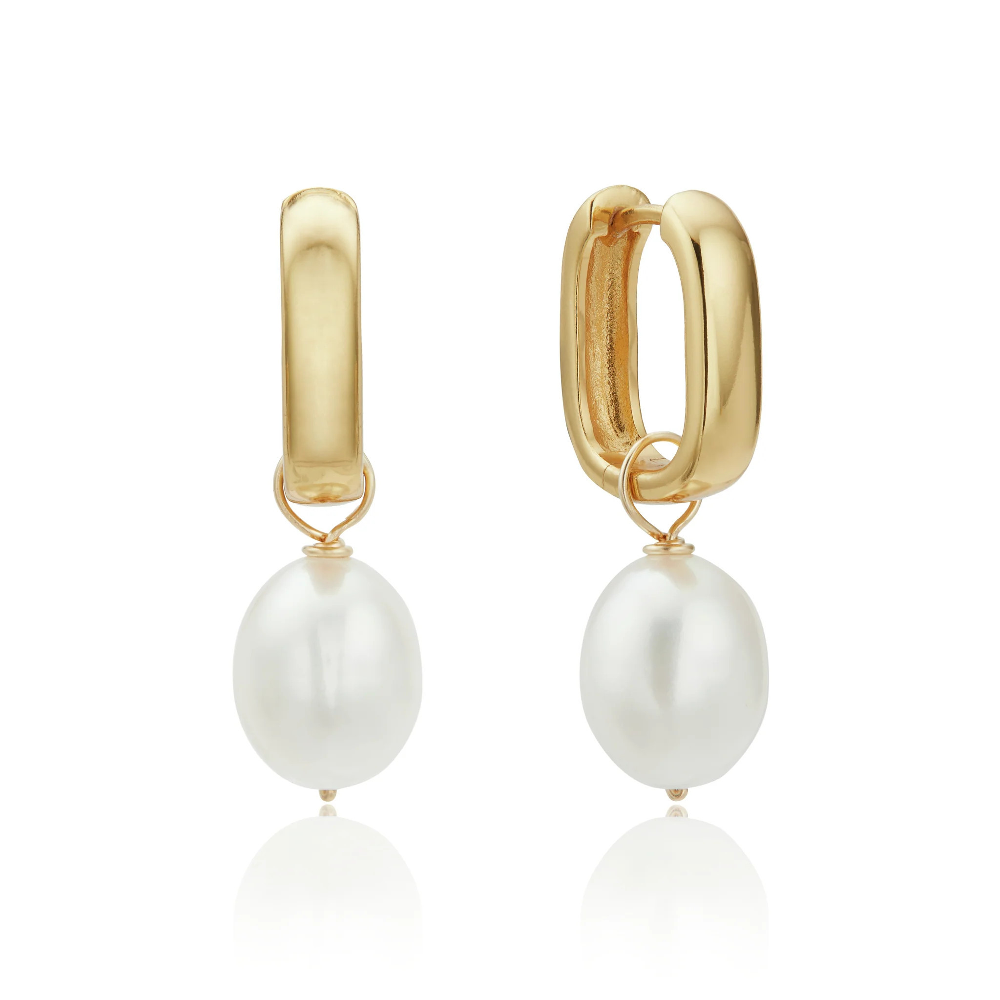 Gold Thick Squared Hoop Pearl Drop Earrings | Lily & Roo