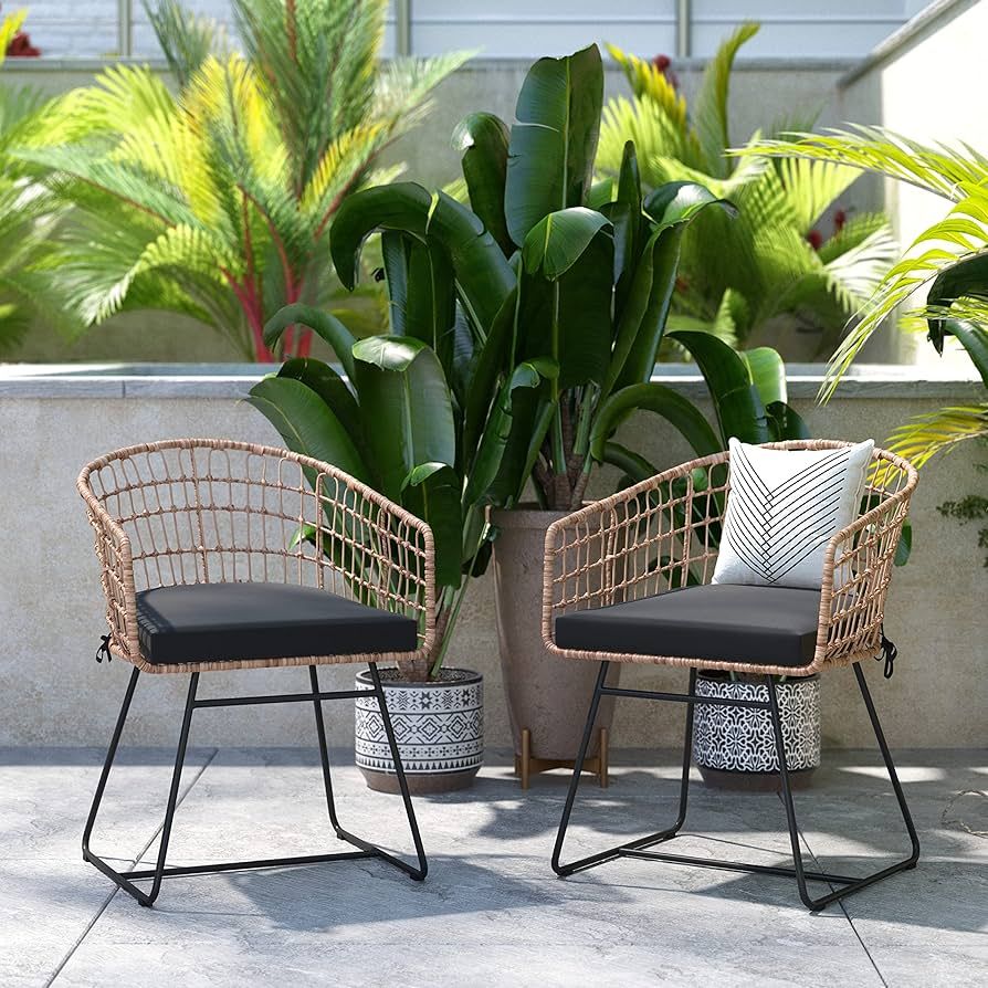Flash Furniture Devon Set of 2 Indoor/Outdoor Patio Boho Club Chairs, Rope with PE Wicker Rattan,... | Amazon (US)