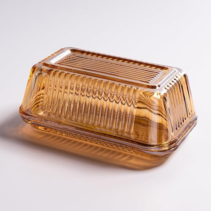 Champagne Color Glass Butter Dish with Lid for Kitchen Countertop,Covered Butter Stick Holder Tra... | Amazon (US)