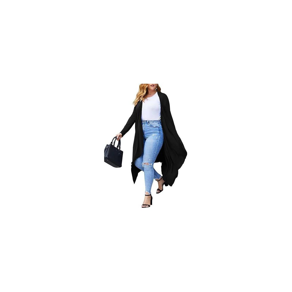 Zeagoo Women's Cardigan Long Sleeve Open Front Drape Cardigans Lightweight Long Duster-Black-1X | Target
