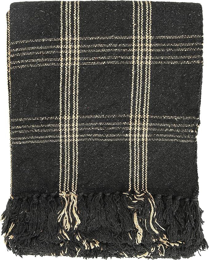 Creative Co-Op Plaid Black & Tan Fringed Woven Cotton Blend Throw | Amazon (US)