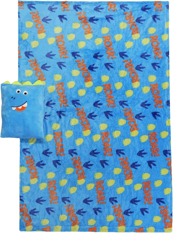 Travel Pillow and Blanket Set for Kids, 3 in 1 Cozy Dinosaur Blanket 40" x 60" Hugging Pillow wit... | Amazon (US)