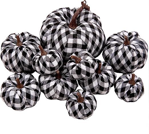 10 Pcs Artificial Pumpkins Fabric Pumpkins with Assorted Sizes Fall Pumpkins with Black and White... | Amazon (US)