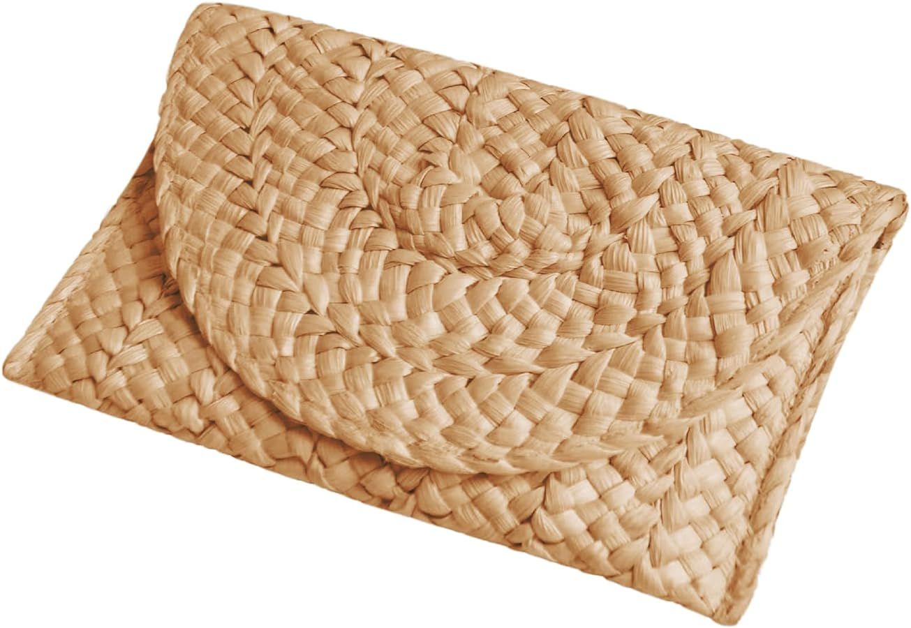 Straw Clutch Purse for Women, Woven Beach Straw Bags for Summer,Rattan Clutch For Girl Vacation | Amazon (US)