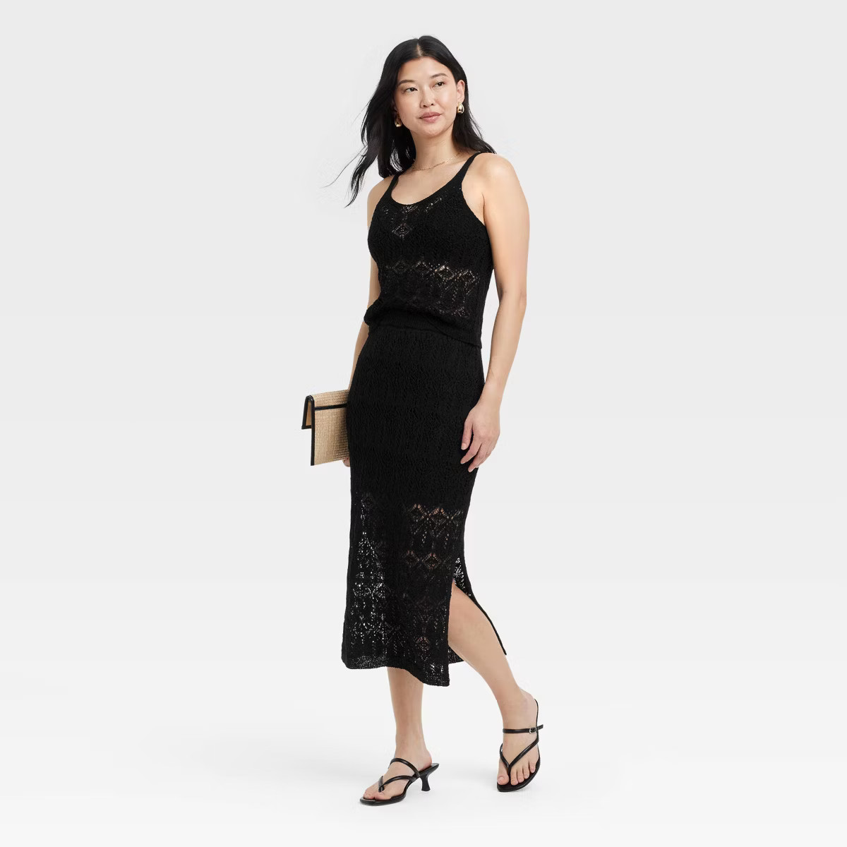 Women's Knit-Style Midi Sweater Skirt - A New Day™ Jet Black XS: Ribbed Hem, Elastic Waistband | Target