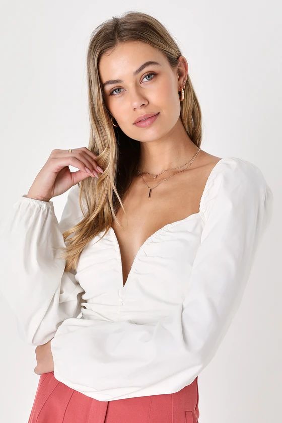Angel Heart White Ruched Long Sleeve Bodysuit | Lulus (US)