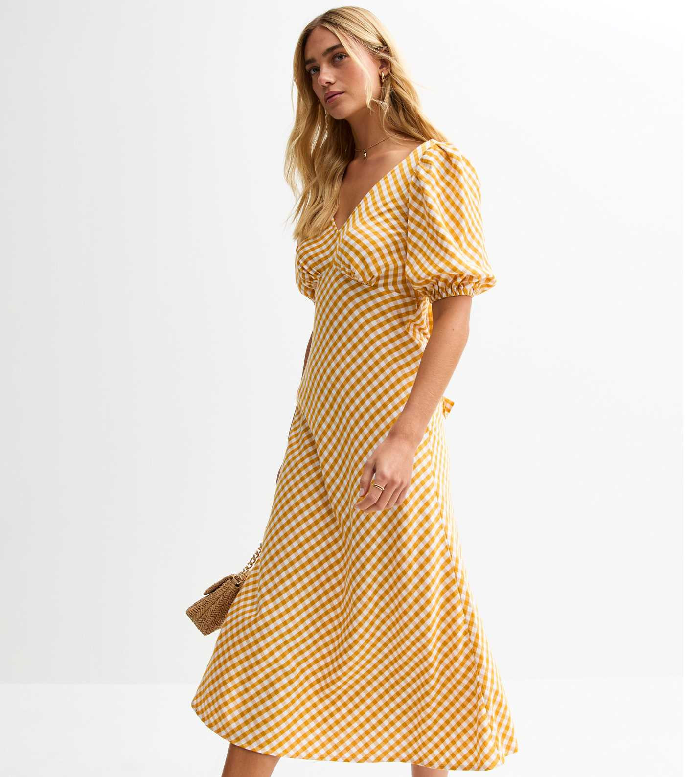 Yellow Gingham Bow Back Midi Dress | New Look | New Look (UK)