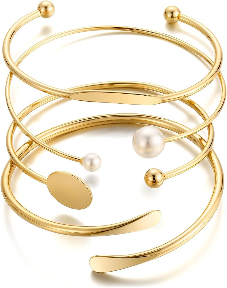 ÌF ME Gold Bangle Bracelets for Women, Indian Bangles Stackable Set, Multi Layer Textured 14K Go... | Amazon (US)