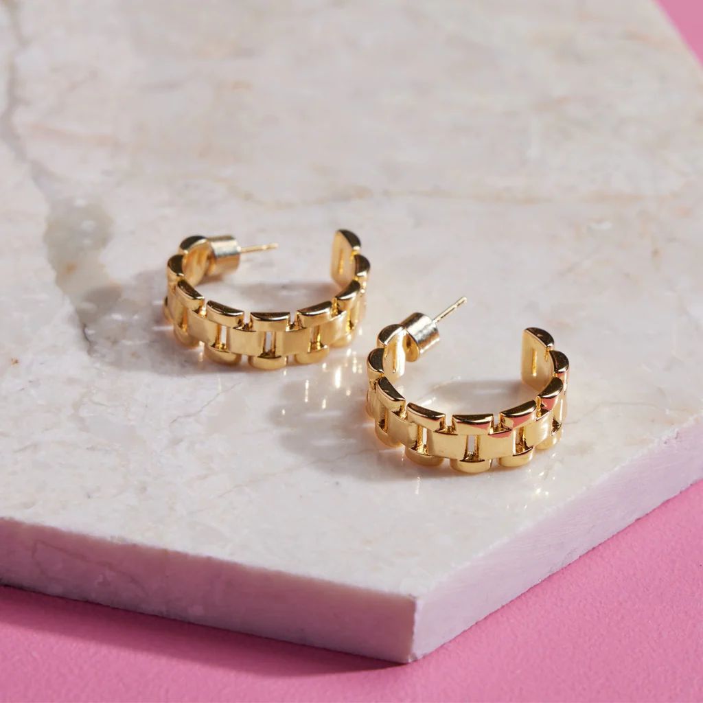 Gold Rolex Chain Hoop Earrings | Nickel and Suede