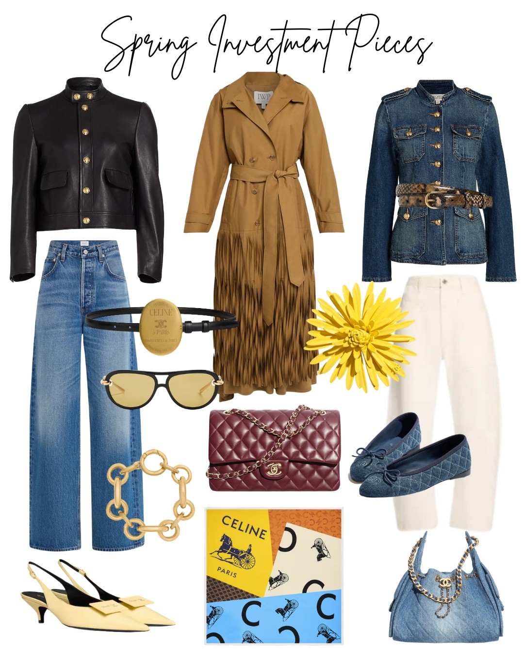 We all look forward to a Spring reset and a chance to refresh our closets for a new season! This Spring brings a soft, relaxed elegance with classic foundational pieces like trench coats, denim jackets and supple leather, but with a little more personality for everyday wear with the additions of fringe details, scarf layering and unique brooches and belts. These are the key investment pieces I’m wearing for the new season ahead:
✔️ Trench coats: Keep it classic or opt for one with fringe or a cropped silhouette 
✔️ Structured denim jackets: I love a longer milatary style belted where the jacket is the outfit 
✔️ Black leather jackets: the more detail, the better: funnel neck, gold buttons, exaggerated sleeves, etc.
✔️ Belts: snake print, studs, unique buckles; anything that makes a statement 
✔️ Scarves: the ultimate layering piece this Spring
✔️ Butter yellow: this color trend is still going strong! Pair with black, neutrals or even burgundy
✔️ Denim accessories: Bags and shoes that have actual wearability
✔️ Oversized sunglasses: the bolder, the better! 
✔️ Brooches: add your own personality to any jacket, dress or blouse 

#LTKSeasonal #LTKootd #LTKgrwm