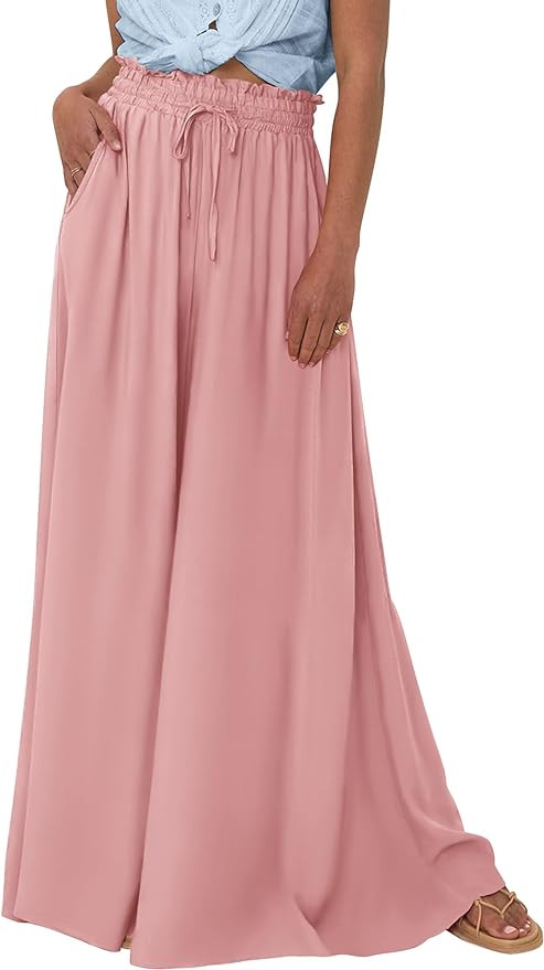 PRETTYGARDEN Women's 2024 Summer Wide Leg Palazzo Pants High Waisted Flowy Pockets Trendy Casual ... | Amazon (US)
