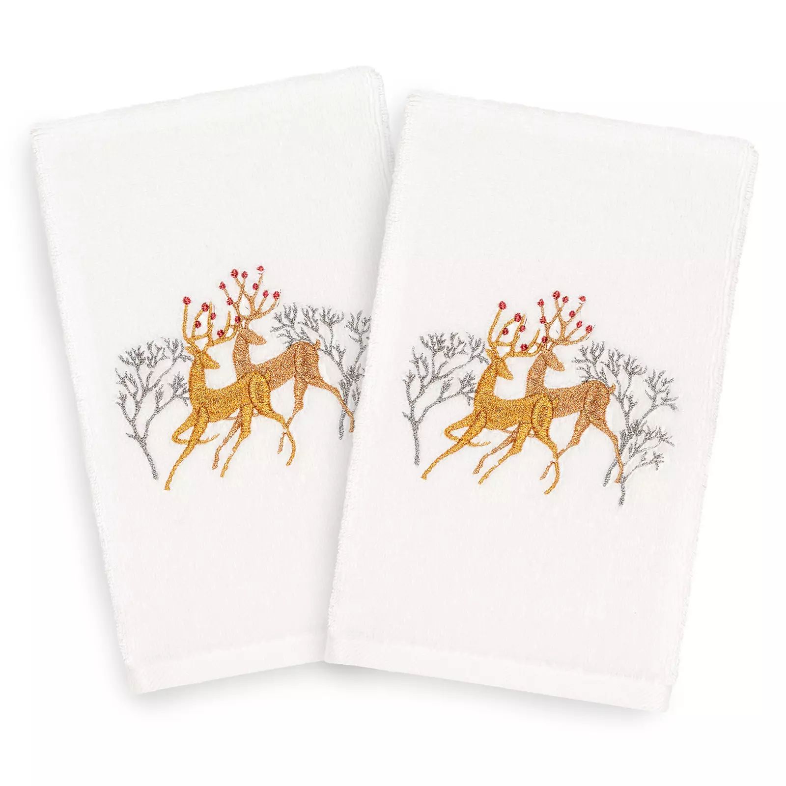 Linum Home Textiles Christmas 2-pack Deer Pair Embroidered Luxury Turkish Cotton Hand Towels, White, | Kohl's