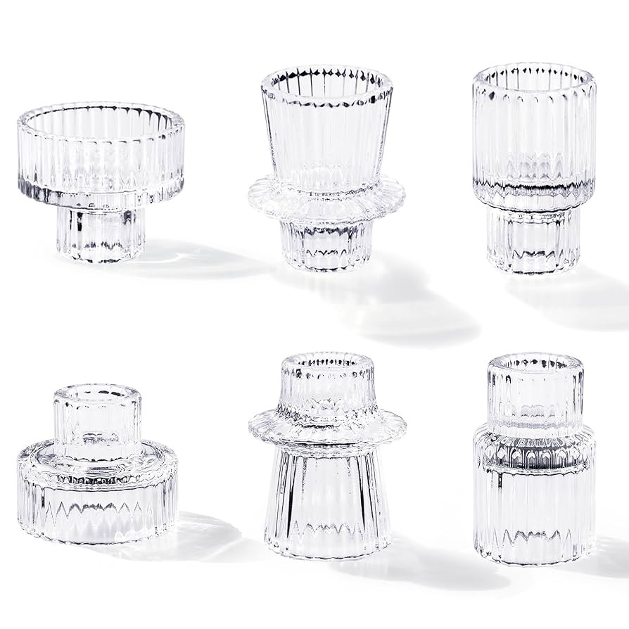 Toptime Candlestick Holders Set of 6, Ribbed Glass Taper Candle Holders, Reversible Clear Tealigh... | Amazon (CA)