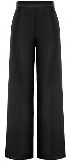 Belle Poque Women's High Waisted Wide Leg Pants Button Decorated Casual Stretchy Trousers with Po... | Amazon (US)