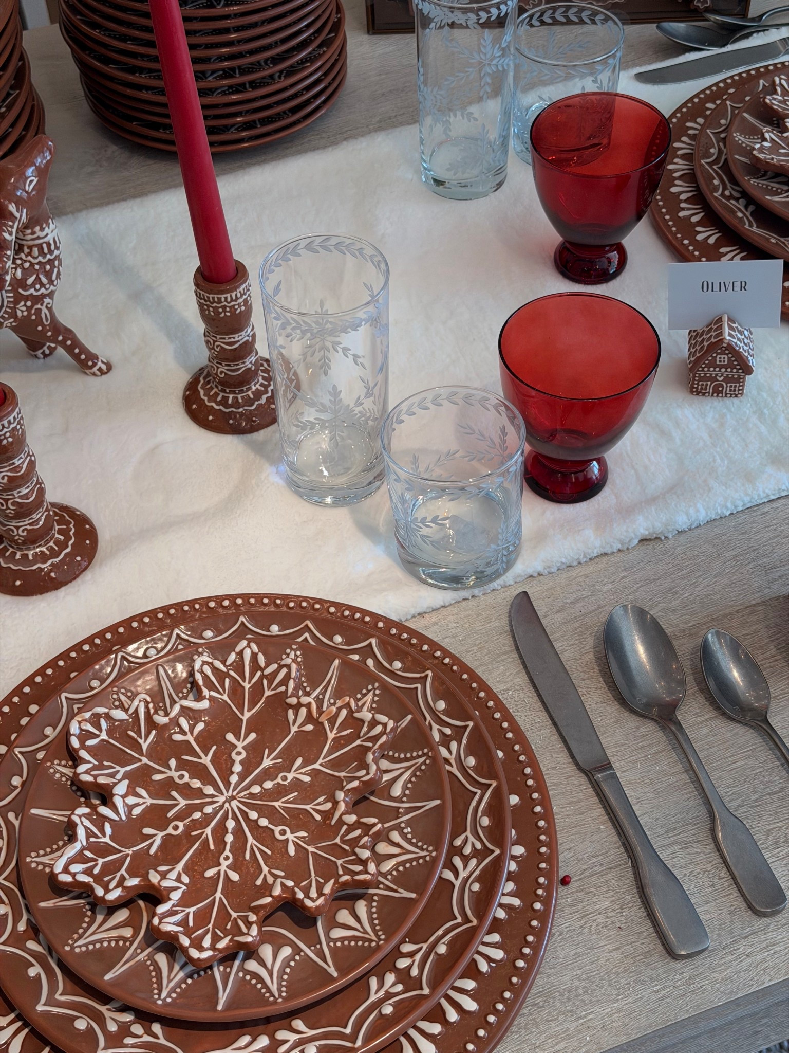 christmas tablscape idea from pottery barn! would also be a super cute winter tablescape idea with the snowflake plates and faux fur table runner 

 #LTKHoliday #LTKHome #LTKFindsUnder50